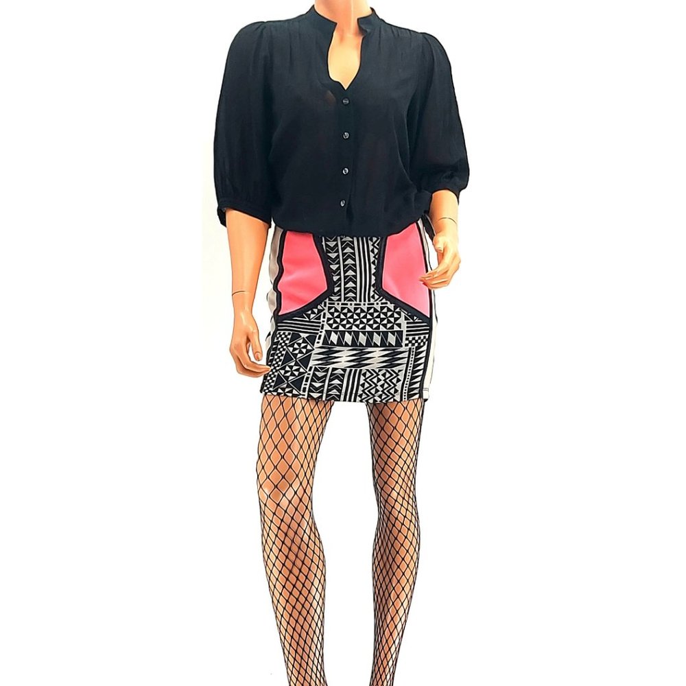 Diane Von Furstenberg Elias Black Sheer Silk Top